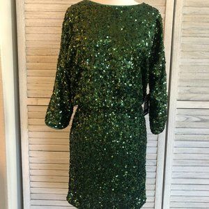 NWT Boston Proper Green Sequin Split Shoulder Cocktail Dress 2